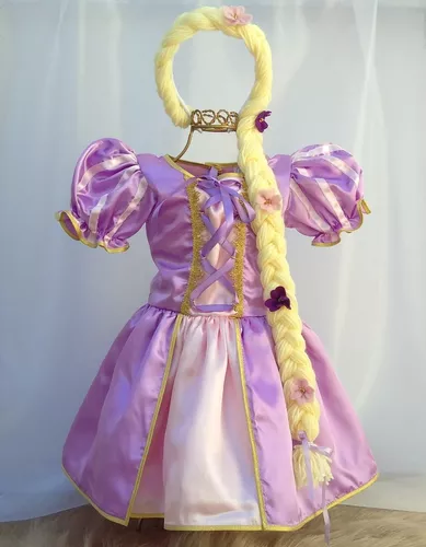 Fantasia Rapunzel Enrolados Luxo Festa Tiara Trança Infantil | Frete grátis