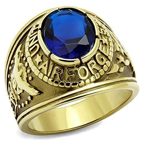 Anillo Fuerza Aérea Eeuu Acero Inoxidable Con Piedra Azul