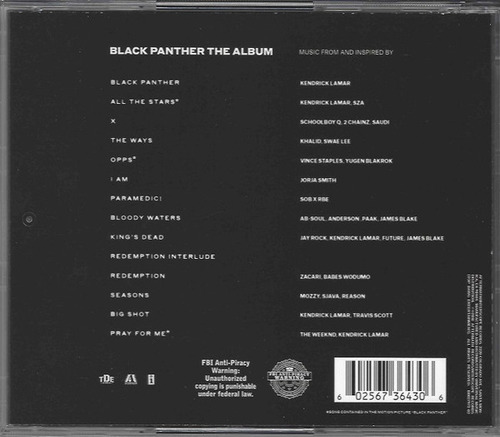 Kendrick Lamar The Weeknd Black Panther: The Album music From And Inspired By The Universal Music CD 2018