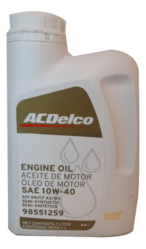 Aceite Acdelco Semisintetico 10w40 - 1 Lt Original Chevrolet