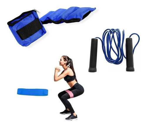 Kit Entrenamiento Tobillera Soga Banda Elastica Tela Fitness