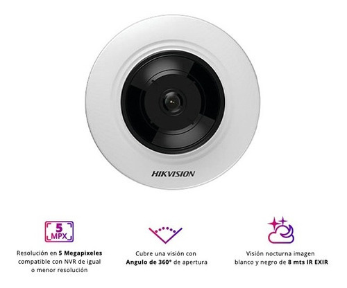 Camara Ip Mini Fisheye 5mp Hikvision 8 Mts De Noche Interior Color Blanco