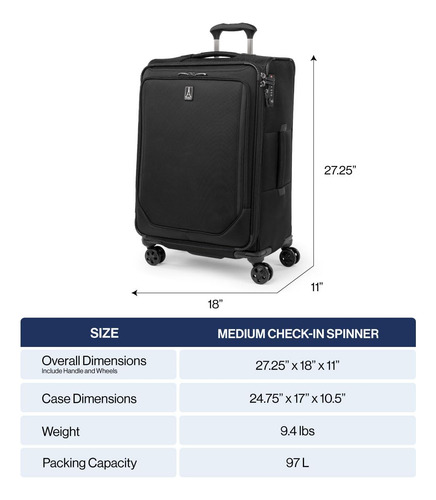 Equipaje Travelpro Crew Classic, Ligero, 25 Pulgadas, Negro