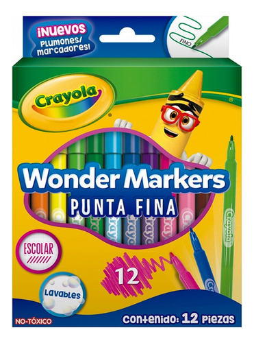Crayola Marcadores 12 Lavables Unidades Punta Fina Escolares