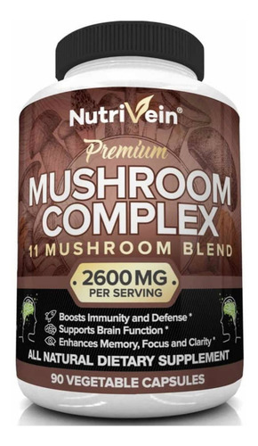 Mushroom Complex 2600mg (90 Cápsulas) Nutrivein Hecho En Usa Sabor S/n