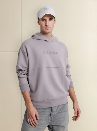 Polerón Con Gorro Embossed Comfort Gris Calvin Klein