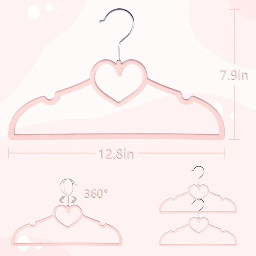 Gancho Percha Tipo Terciopelo Niña Bebe Rosa Corazon 50 Pz G
