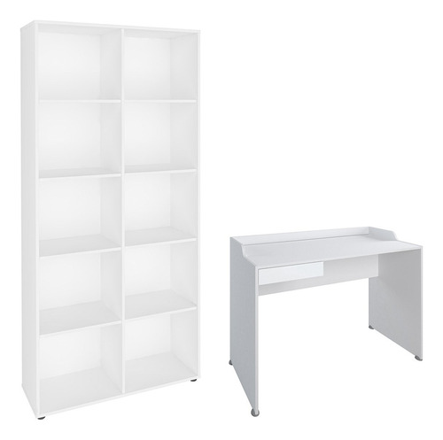 Mesa Escrivaninha 113cm Smile Estante 90x187cm Lean Branco