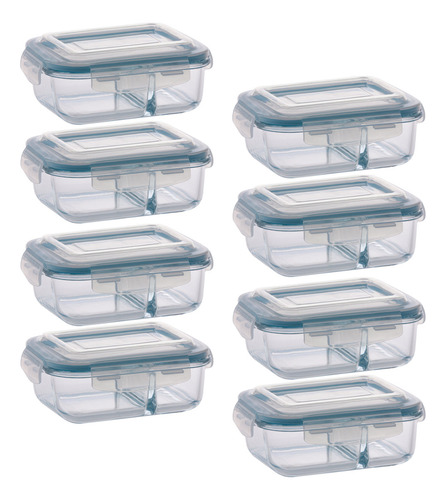 Jogo 8 Potes 640ml Divisória Hermético Marmita  Microondas