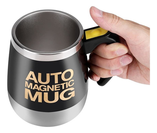 Taza Auto Agitable Acero Inoxidable Magnética Bebidas Mug Color Negro