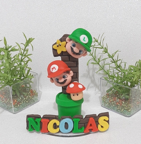 Vela Topo De Bolo Em Biscuit Super Mário Bros