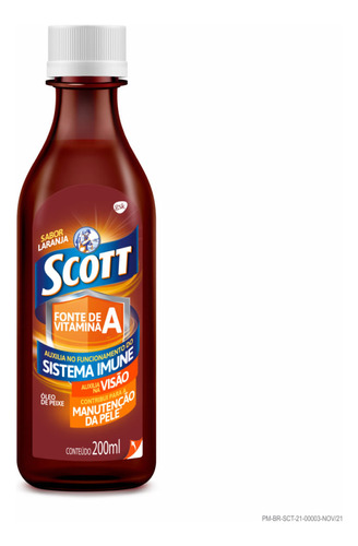 Emulsión de aceite de hígado de bacalao Scott, sabor a naranja, 200 ml