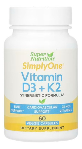 Vitamina D3+ K2 1000iu 60 Caps Supernutrition Colecalciferol Sabor Sin Sabor