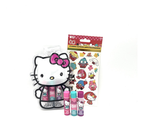 Hello Kitty Paquete De 3 Balsamos Labiales Hidratantes Con 4