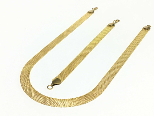 Cadena Y Pulsera Oro Laminado 18k Tejido Chinesca 60 Cms