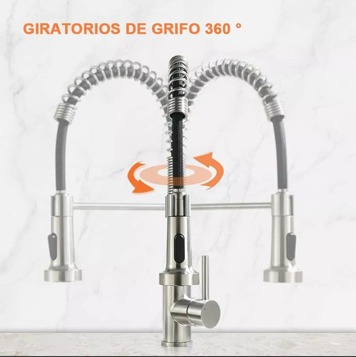 Llave Mezcladora Grifo Monomando Acero Inoxidable Cocina Plateado