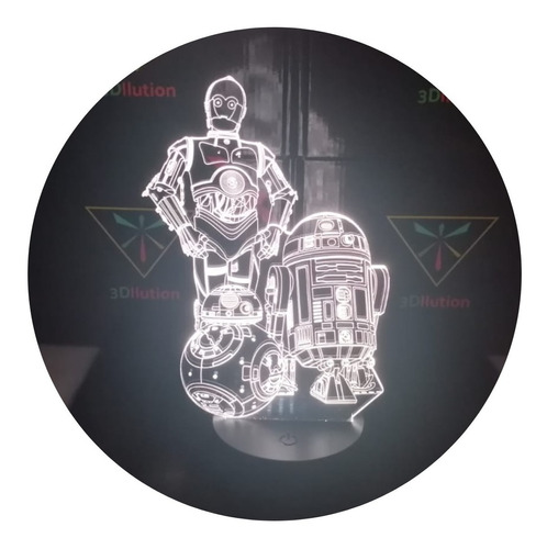 Lampara 3d C3po R2d2 Y Bb8 Star Wars Base Negra + Control