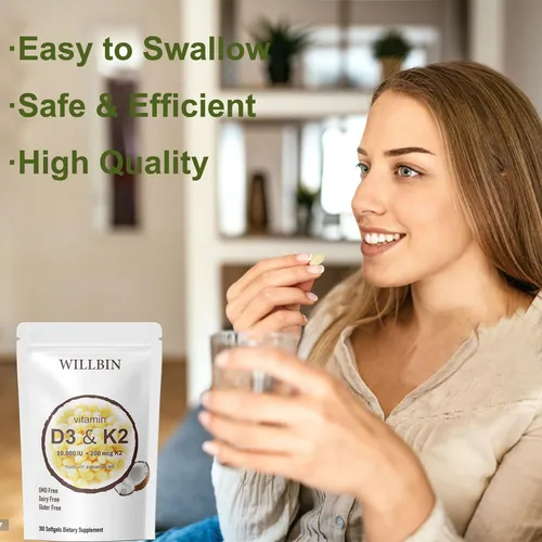 Willbin Suplemento De Vitamina D3 K2 2 En 1, 10000 Ui Vit D3