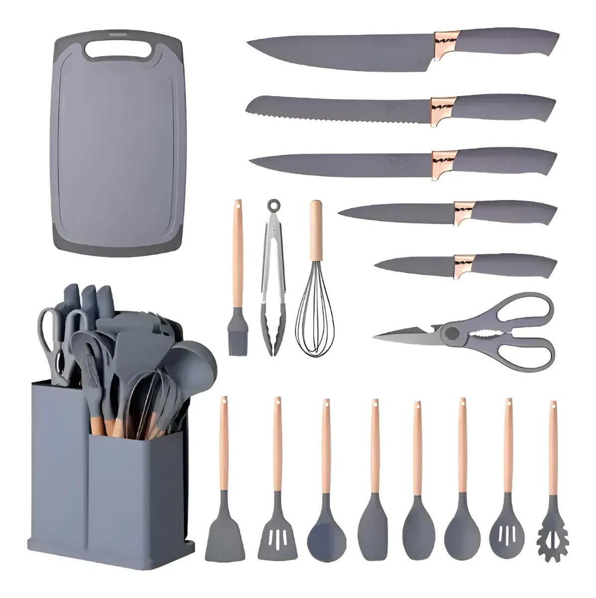 Conjunto 19 Peças Utensílios Cozinha Silicone Apoapp Cinza