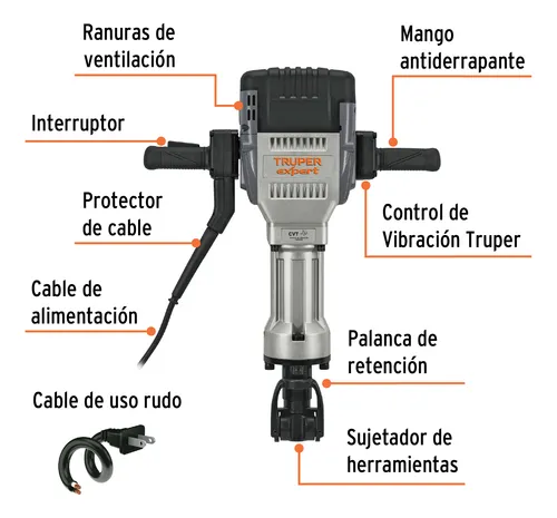 Martillo Demoledor Hex 62 Joules 2000 W Truper Expert