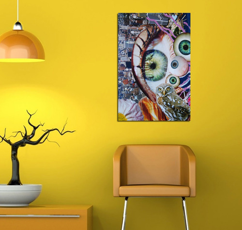 Vinilo Decorativo 60x90cm Psicodelico Ojos Buho Ciudad