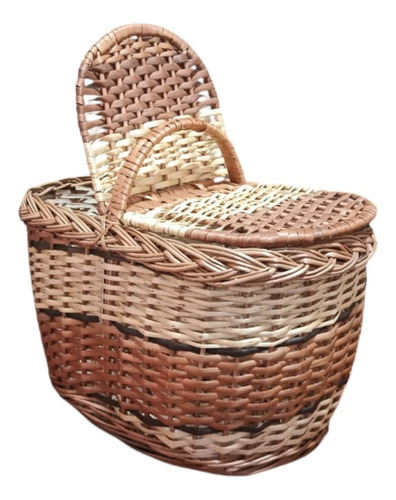 Canasta Picnic Mimbre Con Dos Tapas 38 X 22 X 21 Cm Marrón