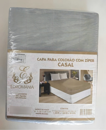 Capa De Colchao Queen Malha Com Ziper Cor Cinza