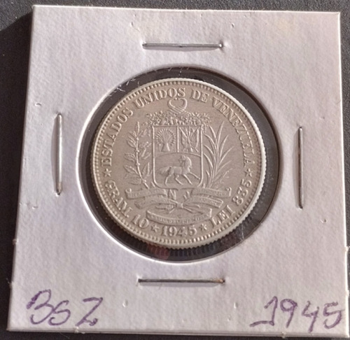 Moneda De Plata 1945 Bs2 Ley 835