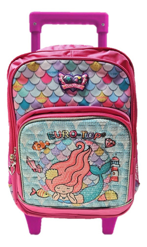 Mochila Sirena Primaria Con Carro Vs2915 Color Rosa Chicle