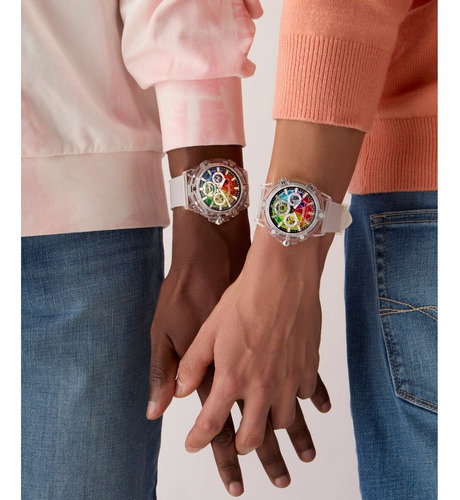 Reloj Guess Rainbow Hombre King Correa Claro Bisel Claro Fondo Arcoíris
