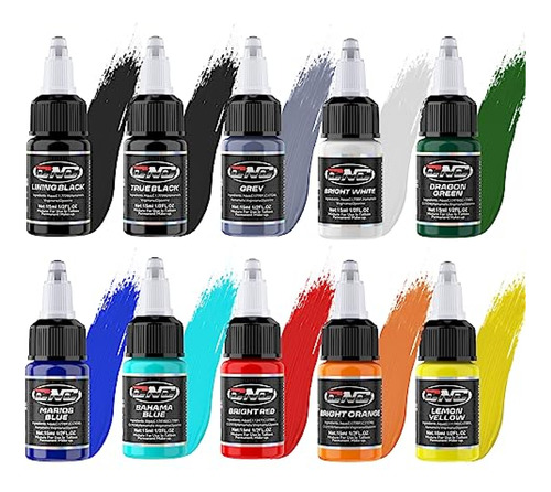 Tinta Juego De 10 Colores De  Para Tatuajes, 1/2 Oz, 15 Ml/b