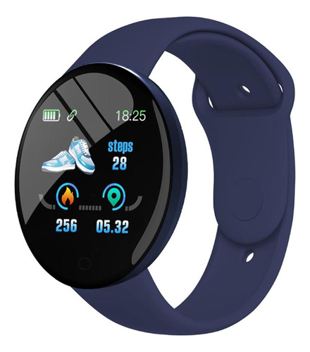 Reloj Smartwatch Circular Con Malla En Silicona Color Azul