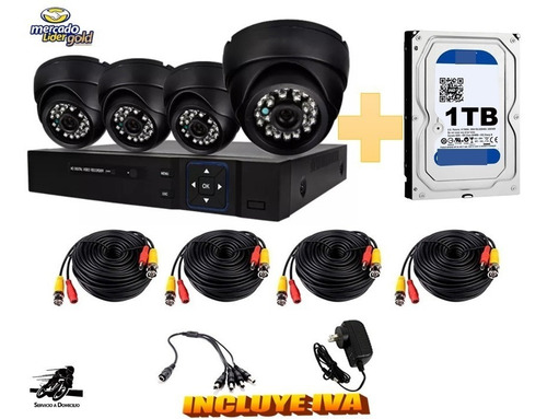 Imagen 1 de 6 de Kit Cctv 4 Cámaras Seguridad Vigilancia + Disco Duro 1000gb