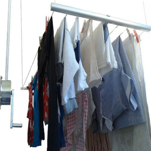 Imagen 3 de 10 de Tendedero Para Tender Ropa Colgante Techo Aluminio Reforzado Marca Abaco Mecanismo A Manivela Ábaco