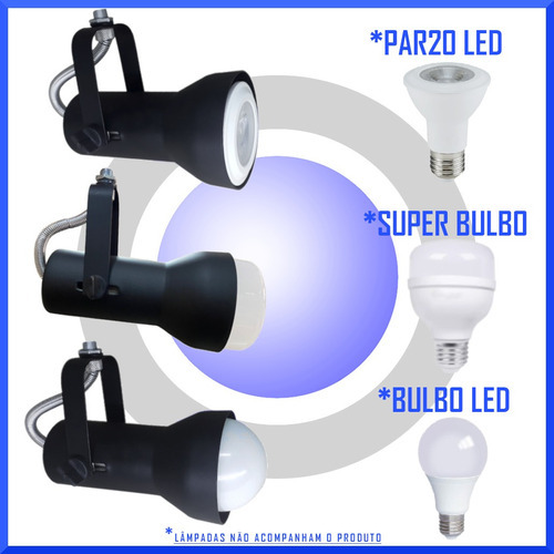 Kit 18 Spot Trilho Calha Perfilado Eletrocalha Led E27 Par20 Cor Preto Voltagem 110v/220v