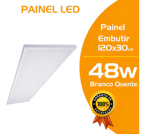 Lámpara LED rectangular empotrada con panel de plafón, 48 W, 120 x 30 cm, color blanco cálido
