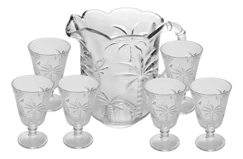 Conjunto Jarra Com 6 Tacas Palm 13l240ml Cristal Lyor