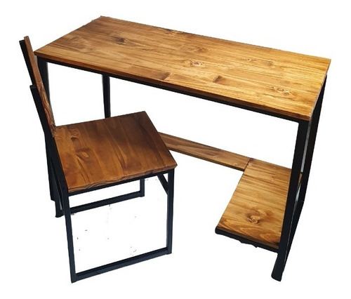 Mesa Escritorio + Silla Hierro Madera Industrial Home Office