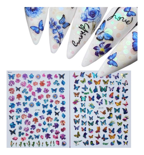  Stickers Uñas Diseño Mariposas Flores Letras Lineas Figuras