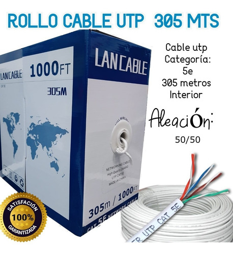 Cable Rollo Utp Cat5e Caja 305m, Red Datos Cctv Interior 