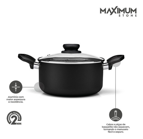 Caçarola Alu Maximum Stone Aa 24cm Tampa Vidro Preto Panelux