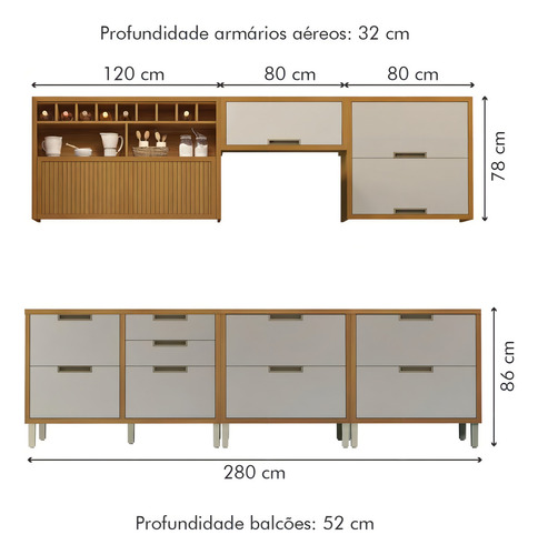 Nesher cozinha modulada Mdf 6 peças Nesher Imperatriz marrom off white