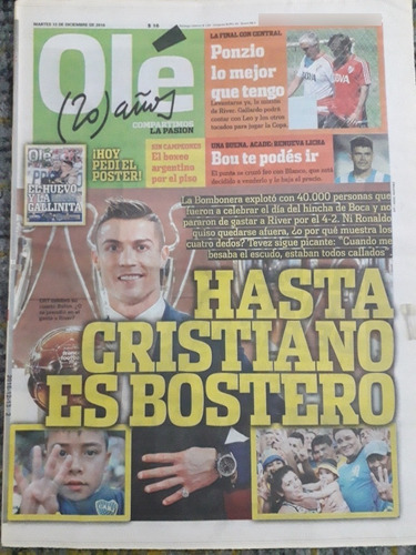 Diario Ole 13 Diciembre 2016 Cr7 Balón De Oro + Póster Boca