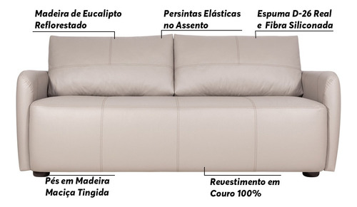 Sofá Sala De Estar Lily 2 Lugares 160cm Couro Bege-gran Belo