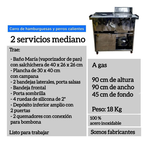 Imagen 5 de 5 de Carro De Perro Caliente Y Hamburguesa 2s Mediano A Gas.