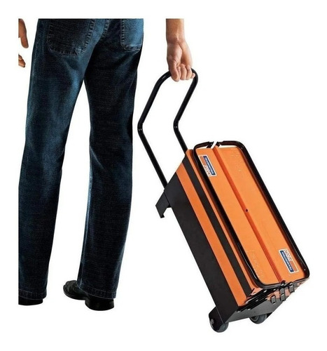 Imagem 3 de 3 de Caixa de ferramentas Tramontina 44952600 de metal com rodas 210mm x 560mm x 218mm laranja e preta