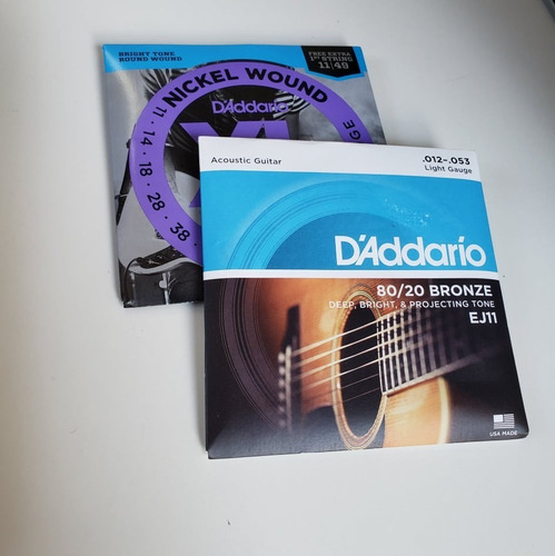 Kit Encordoamento D'addario Violão 012 Guitarra 011 + Brinde