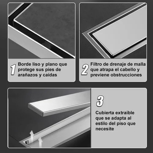 Desagüe Invisible De Acero Inoxidable 304 Para Baño 10x60cm