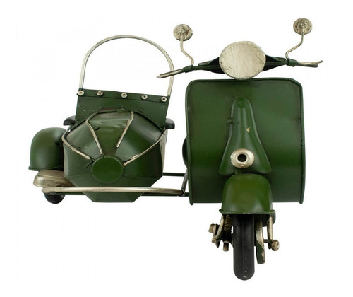 Motocicleta Com Sidecar Decorativa Estilo Retrô 17.5x27x20 C Cor Verde-claro