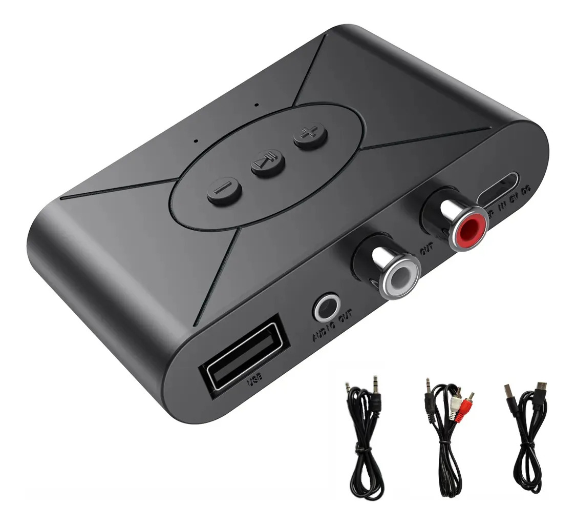 Receptor Auxiliar Bluetooth 5.3 Nfc Entradas Aux 3.5 Mm + Rca + Usb Compatible Con Autos Y Altavoces Clásicos Reproduce Usb Incluye Cables Rca, Aux Y Alimentación Type-c Sin Batería Jeeyee